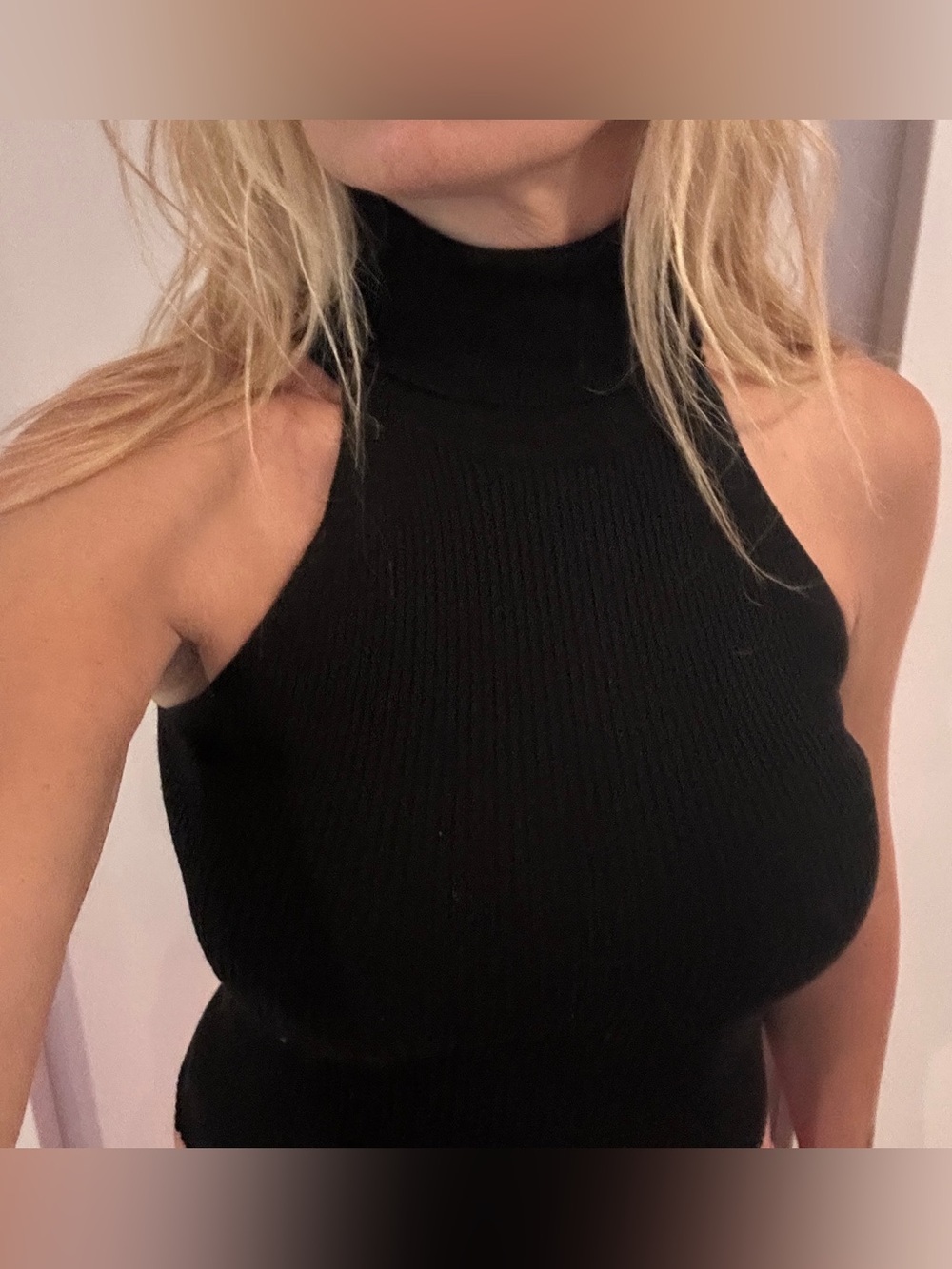 Sexy Comfy Sleeveless Turtleneck Ribbed Knit Top - Black Small But Stretchy